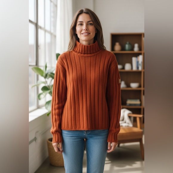 Abercrombie & Fitch Ribbed Wool Blend Mock Neck Sweater Size L Rust - Picture 2 of 8